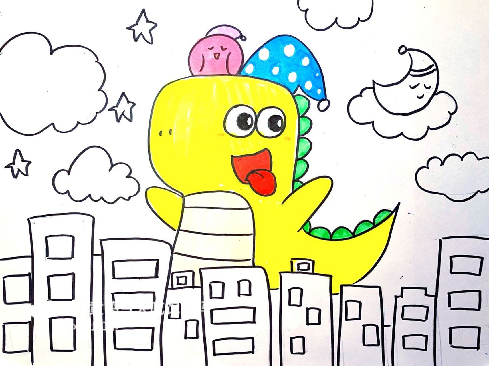 恐龙儿童画 #卡通画# #马克笔# #儿童画# #恐龙主题画