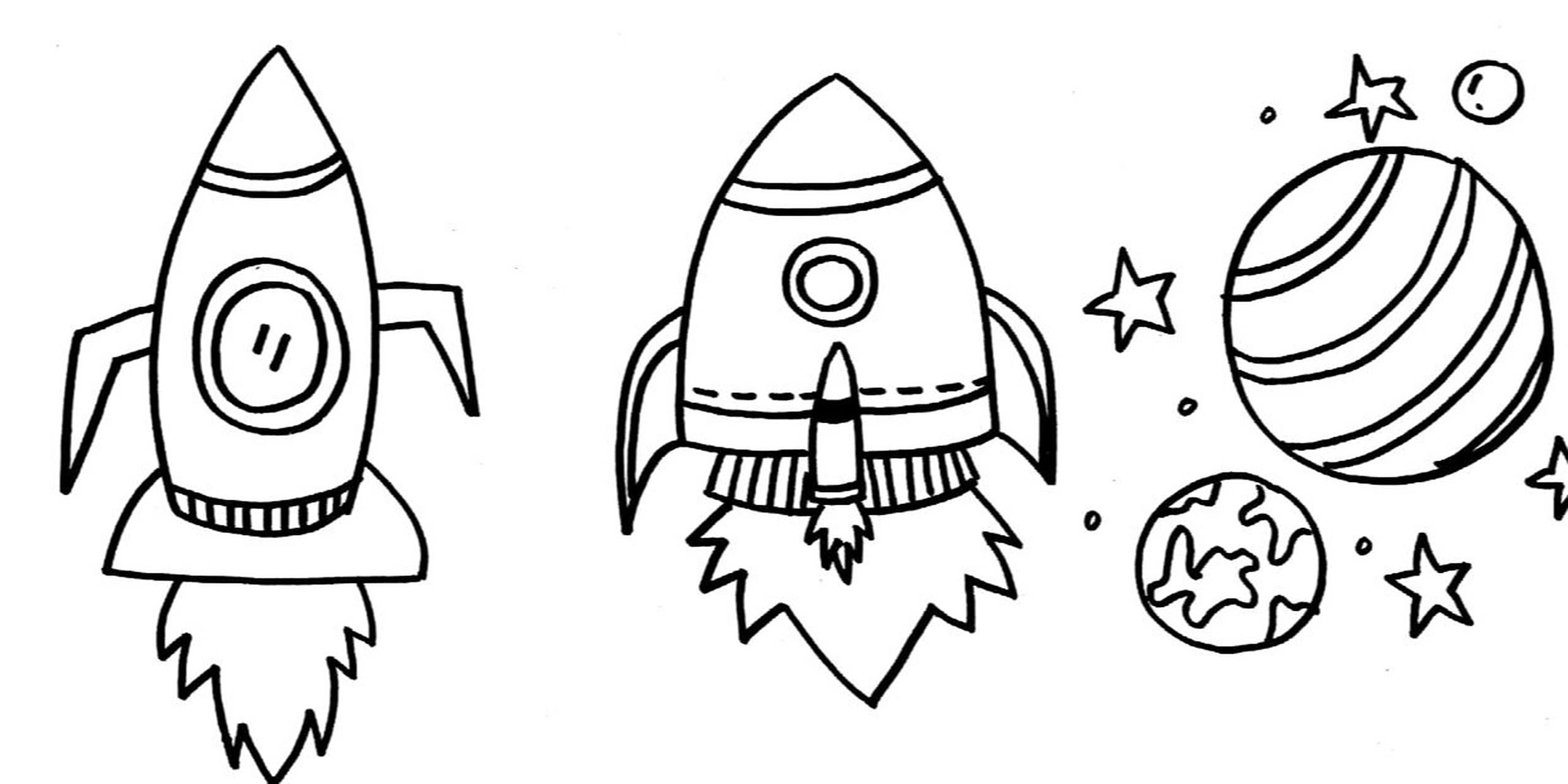 航天火箭简笔画儿童画手帐素材 航天素材