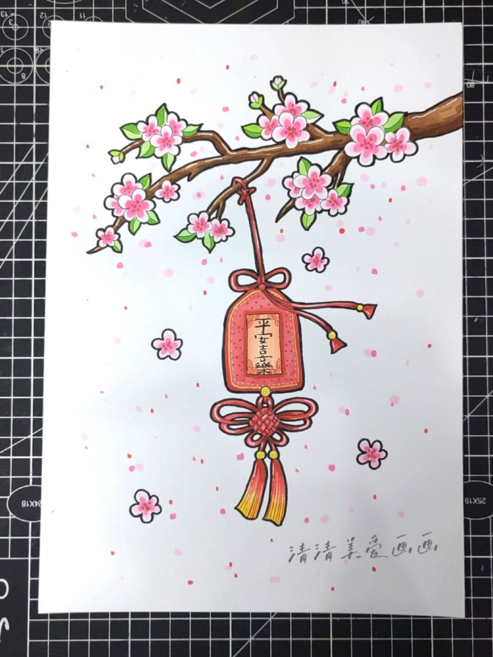 桃花朵朵开 #画画# #零基础学画画# #马克笔绘画# #新年插画