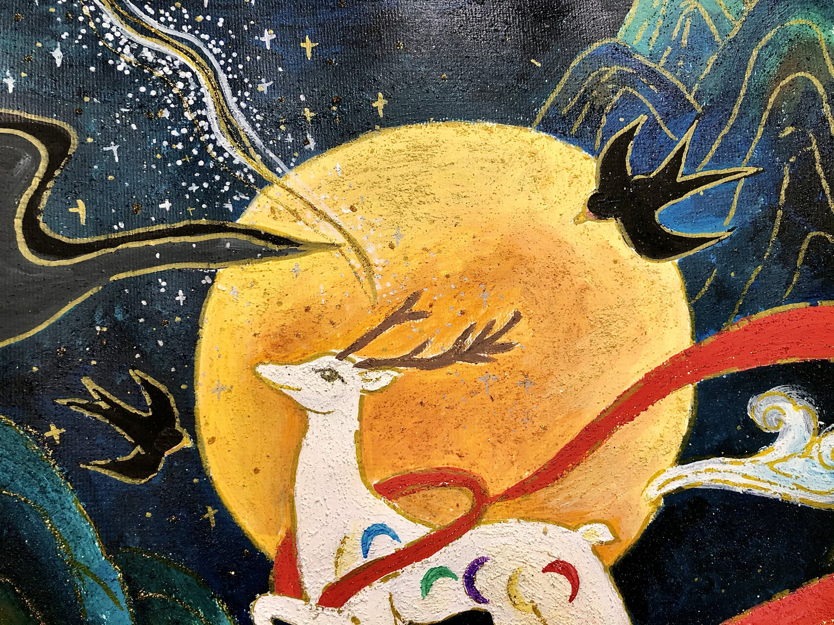 敦煌壁画 《鹿王本生图》 鹿王又名九色鹿 是临摹的插画 喜欢这种颗粒