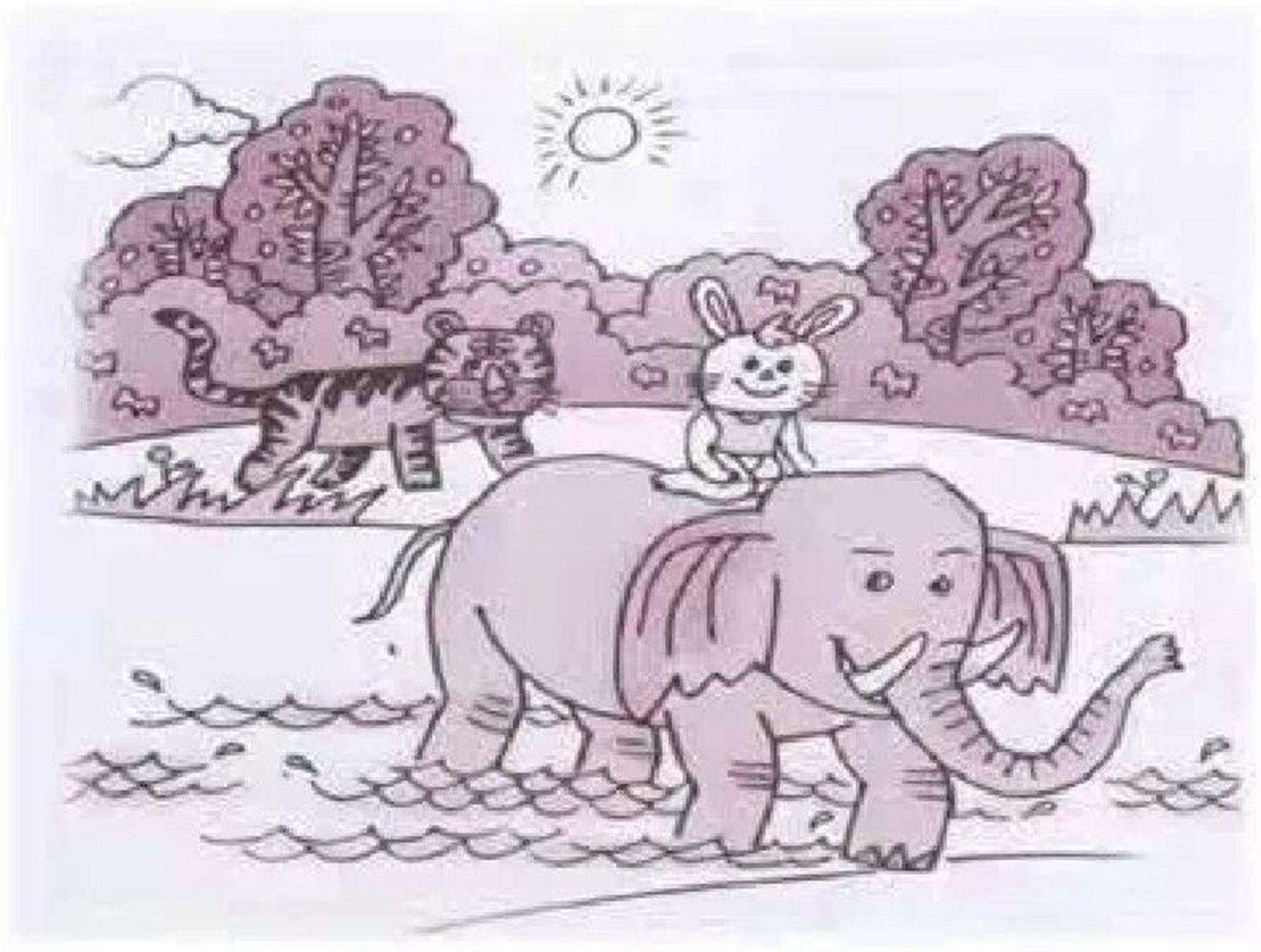 大象救小兔子简笔画图片