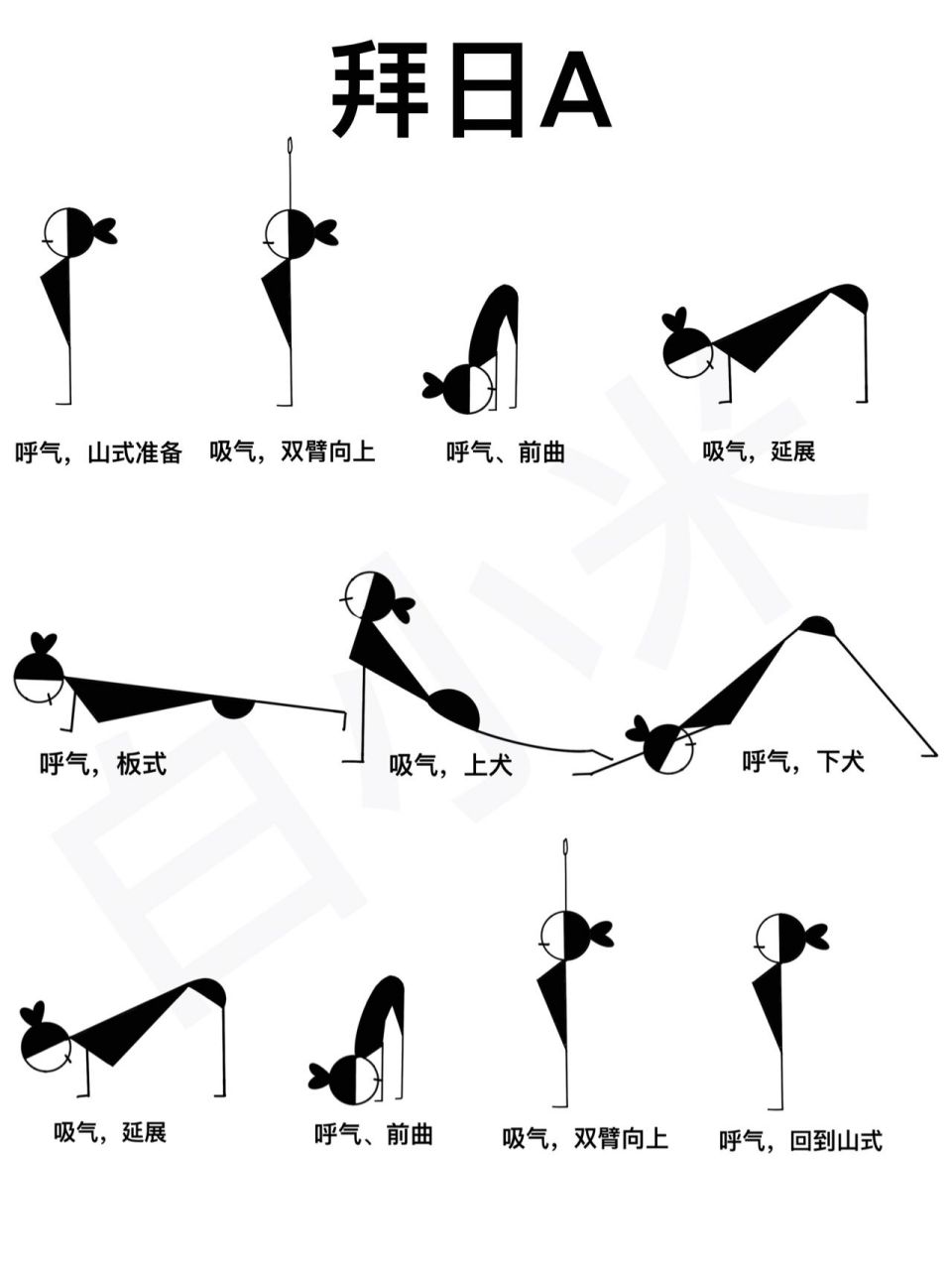 阿斯汤加经典拜日a 果然黑白才是经典色 #插画# #一起来瑜伽# #瑜伽