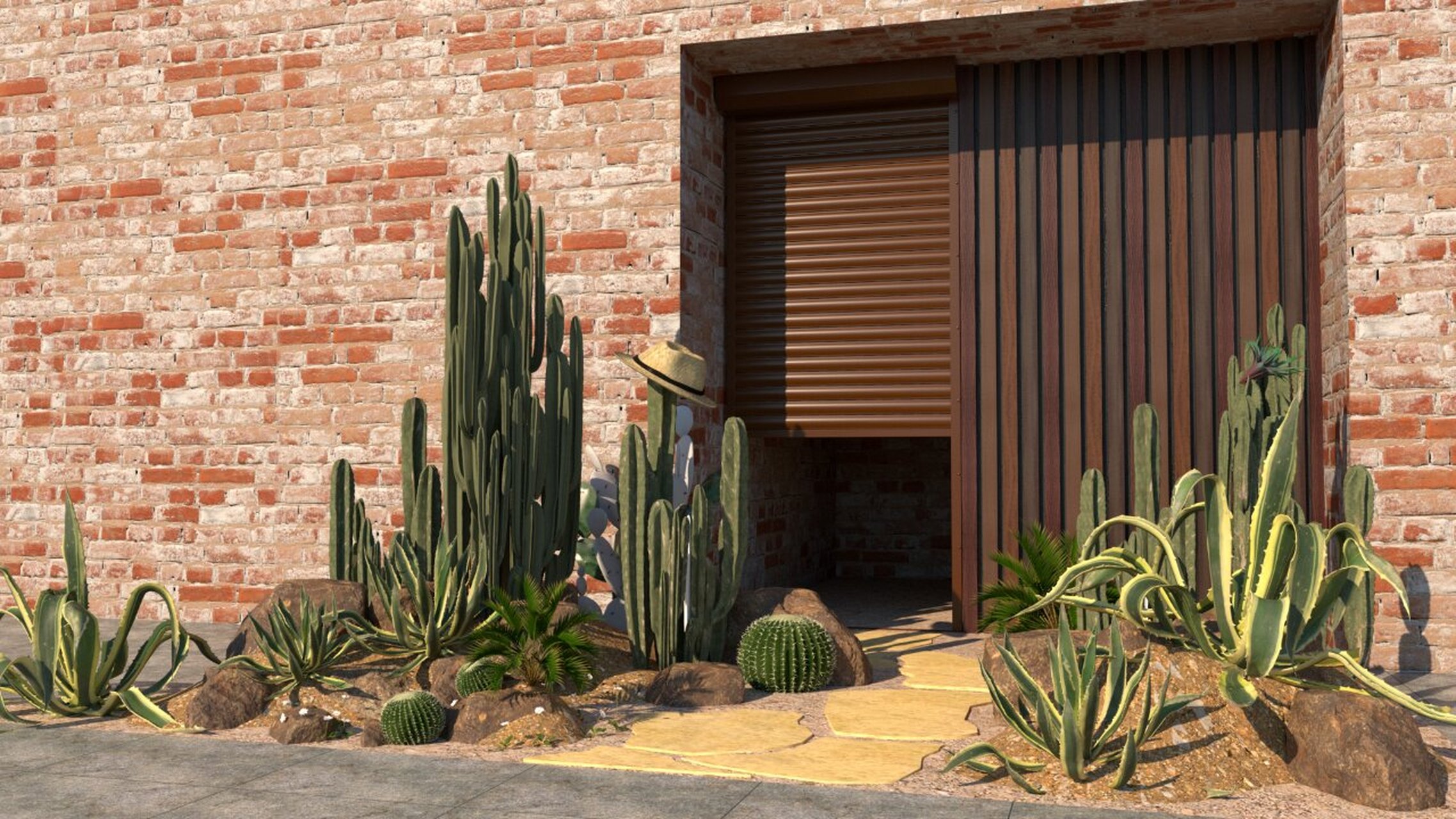 植物造景011|沙漠造景 多角度沙漠风植物造景效果图 沙漠植物配合各种