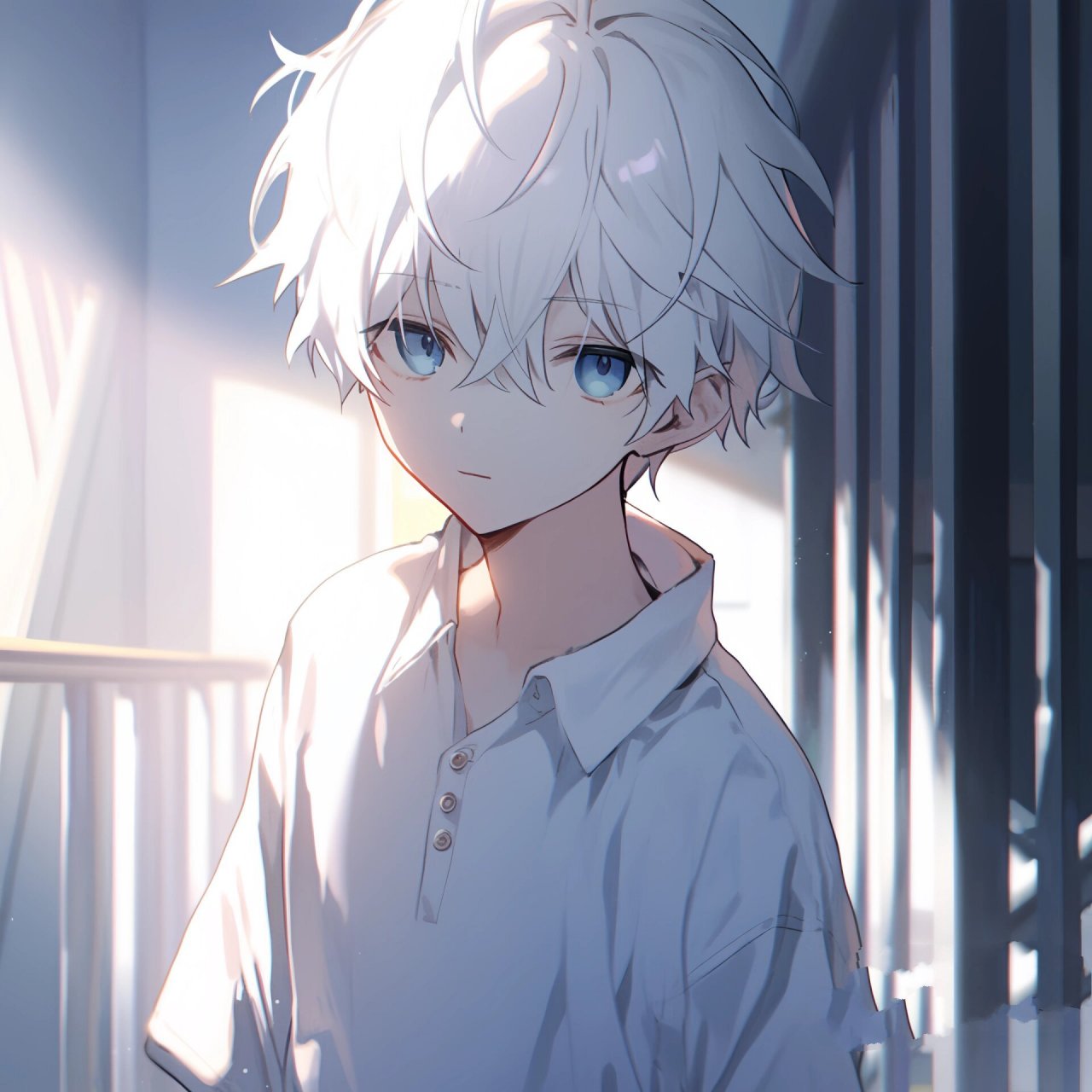 动漫头像|白发蓝瞳男孩