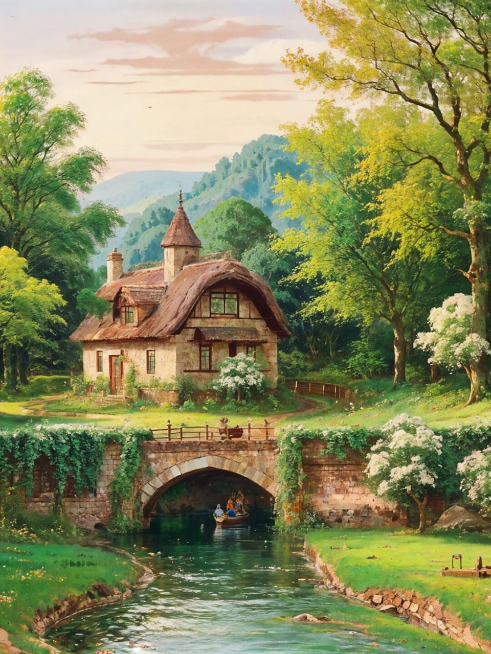 手机壁纸# #iphone壁纸# #油画# #油画风景# #林中小屋##治愈系插画