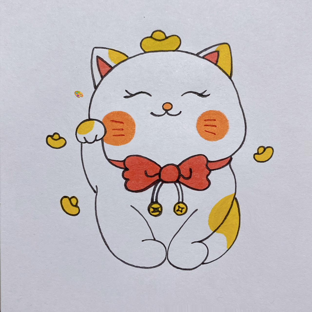 招财猫简笔画教程