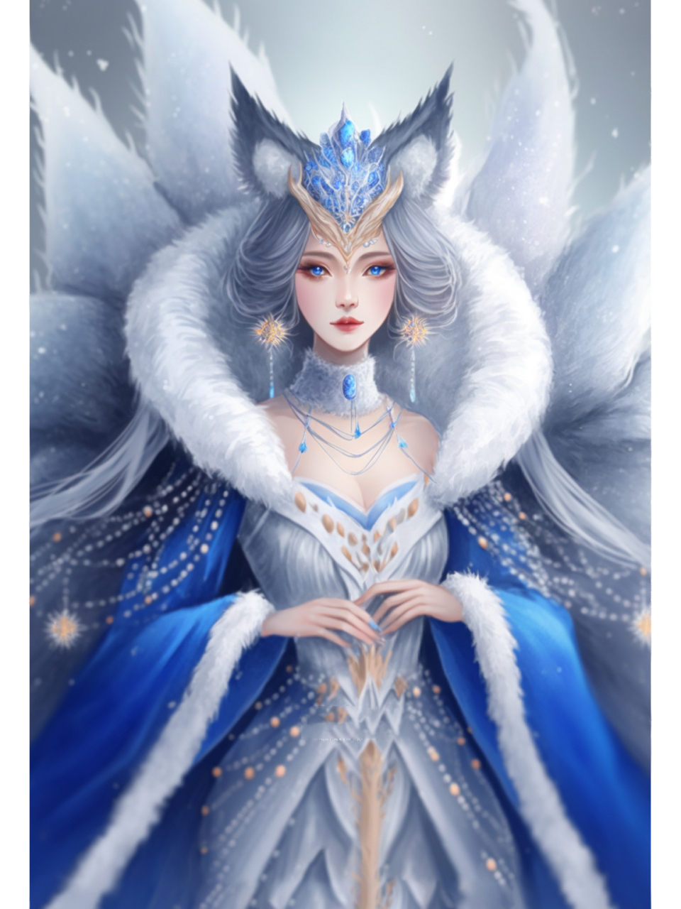 【ai绘画】78狐仙之六尾玄狐 蓝色的九尾狐,亦称六尾玄狐,狐仙级别