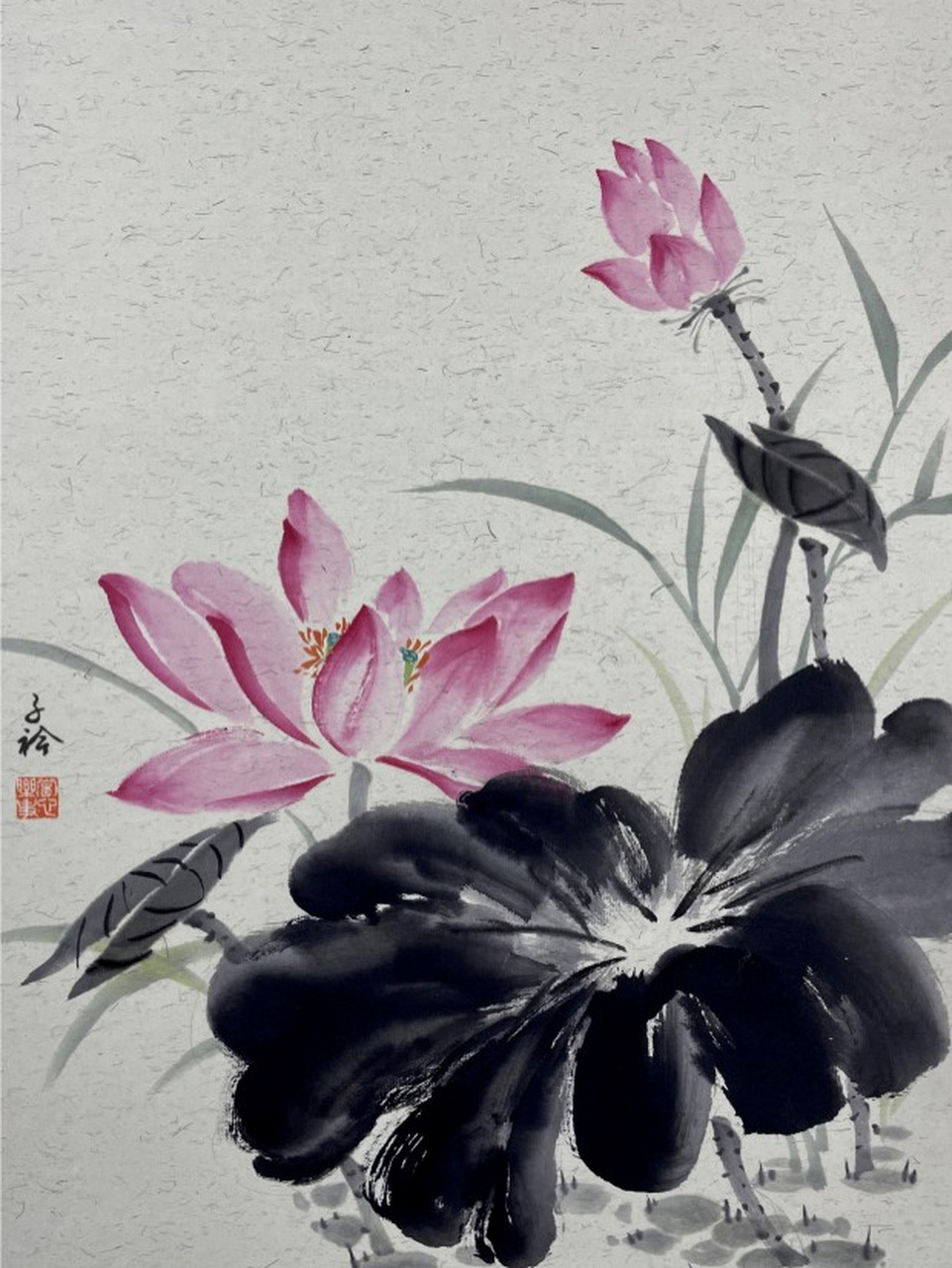 这是一幅小写意荷花图,芙蓉花,自古就是文人墨客们吟咏歌颂的对象