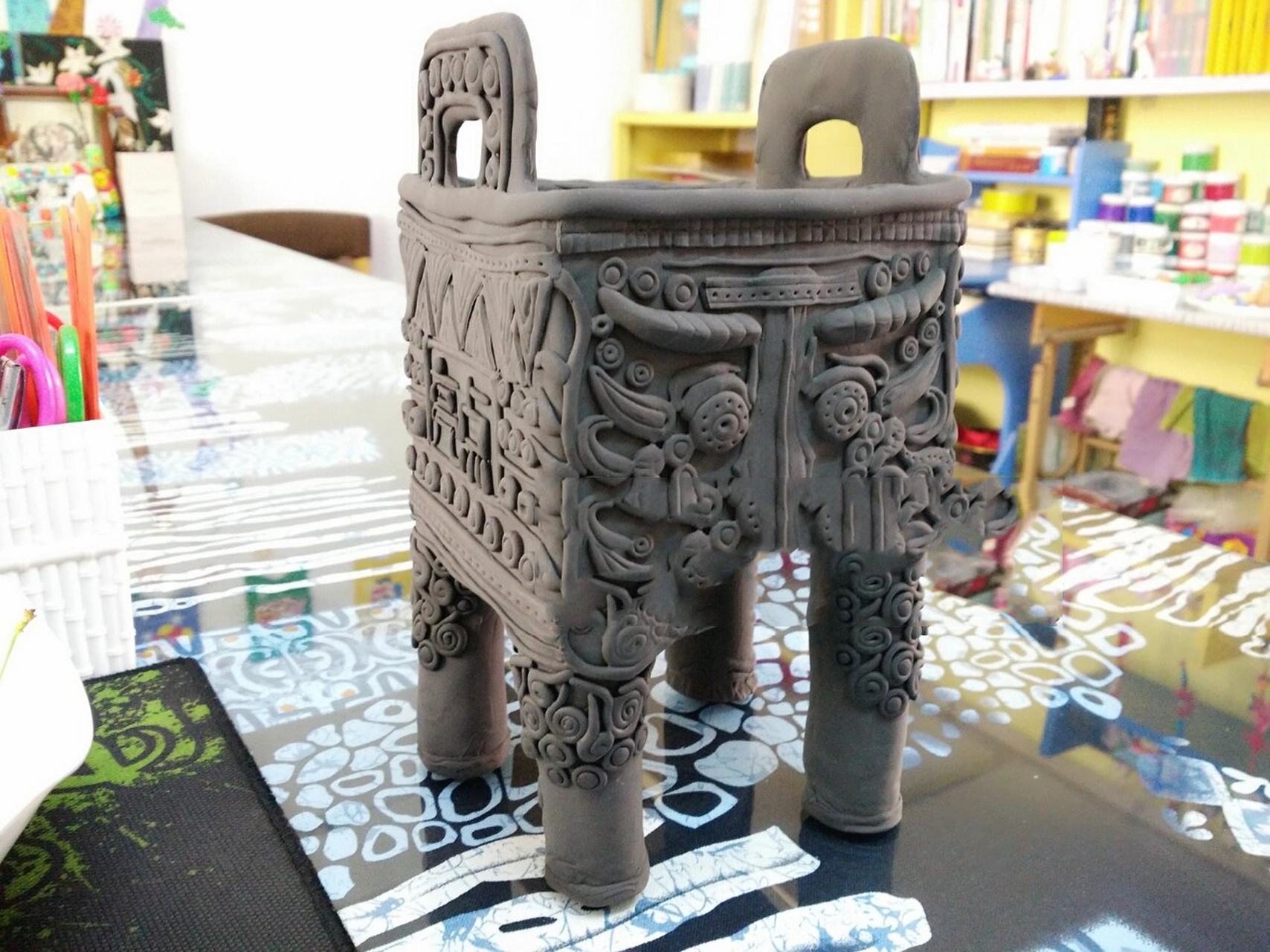 粘土画 粘土浮雕 超轻粘土 创意手工青铜鼎 2016年开画室,开始做黏土.