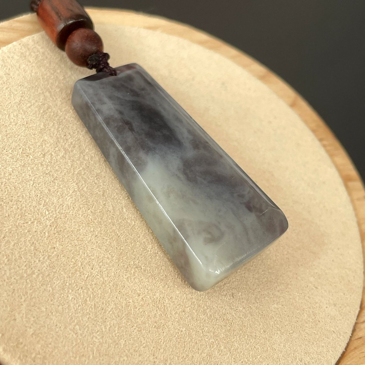 和田玉青海料烟紫紫白双色无事牌吊坠 和田玉无事牌吊坠青海料紫白双