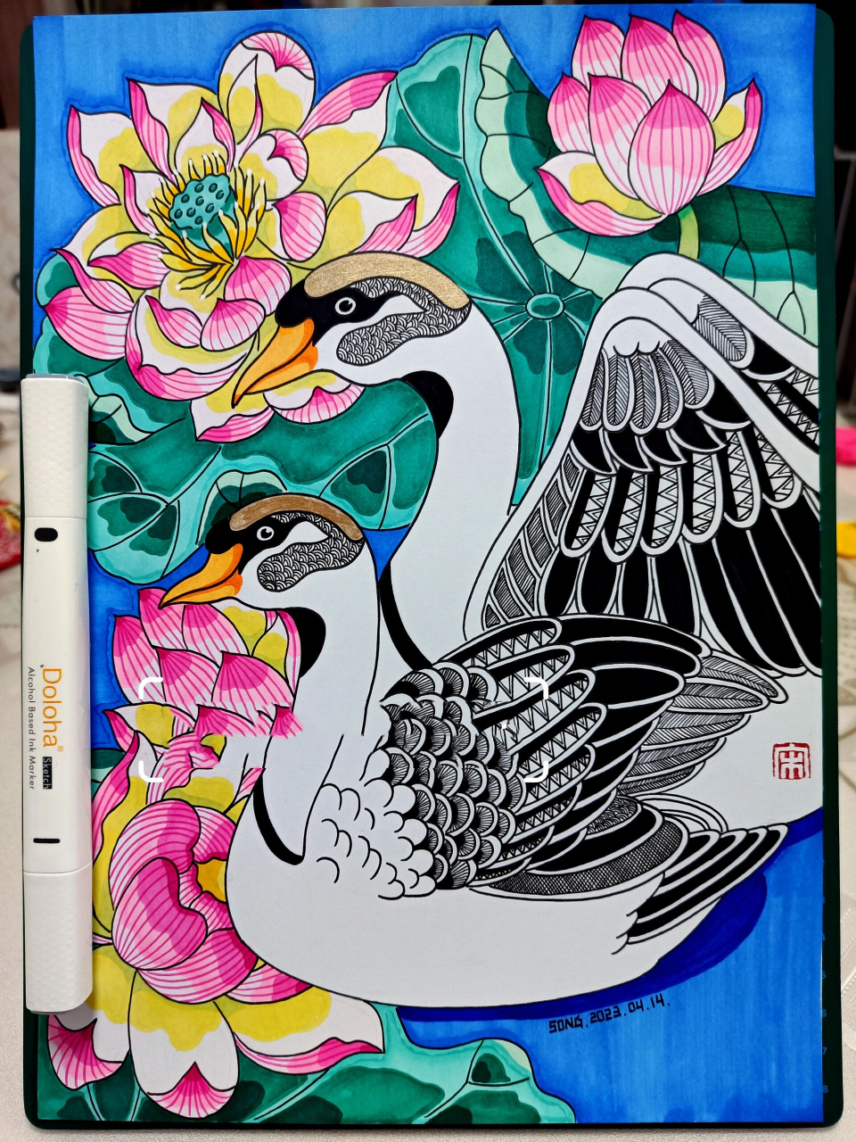 创意线描《天鹅》 马克笔线描画-264天鹅               临摹请标明