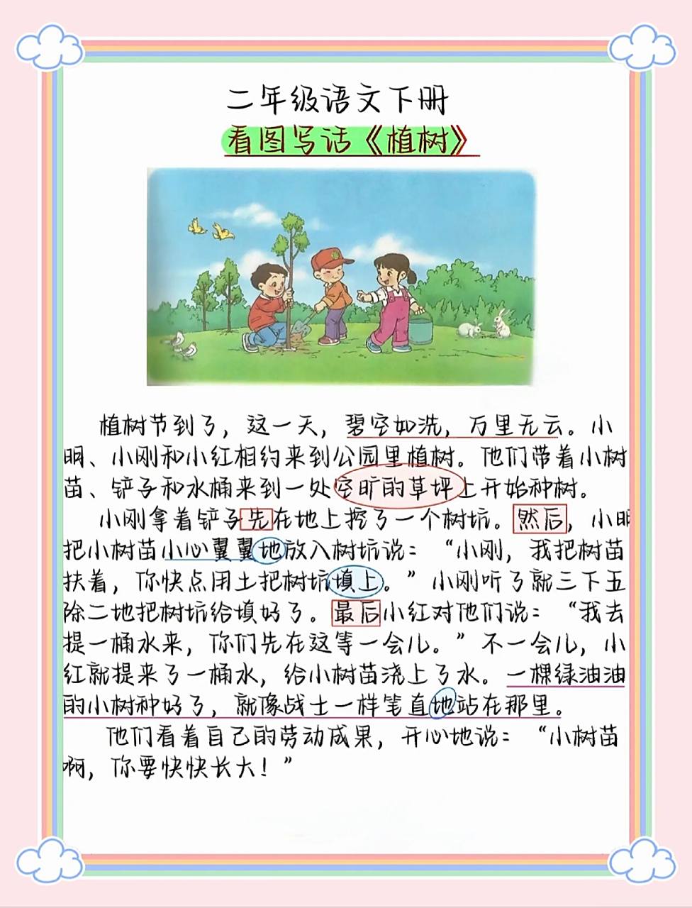 二年级语文下册《植树》看图写话