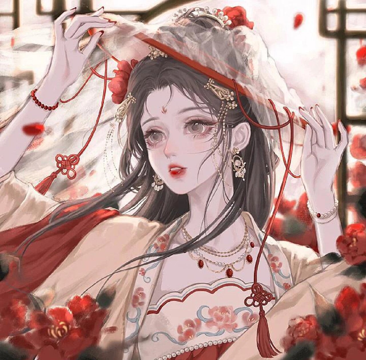 古风红色系女生头像 "玫瑰在海里燃烧