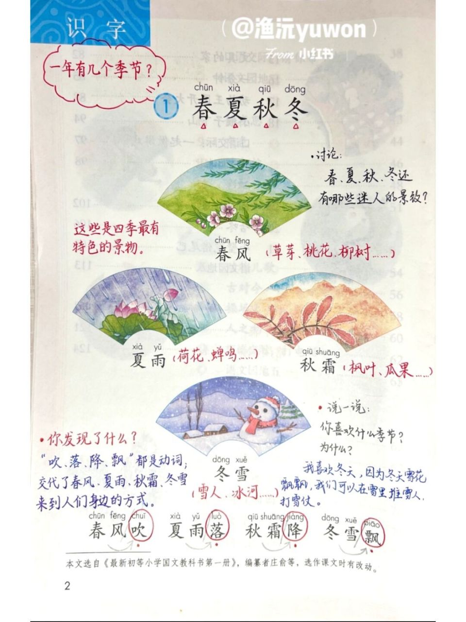 一(下)《春夏秋冬》备课笔记9477板书设计 更新开始~97#教师