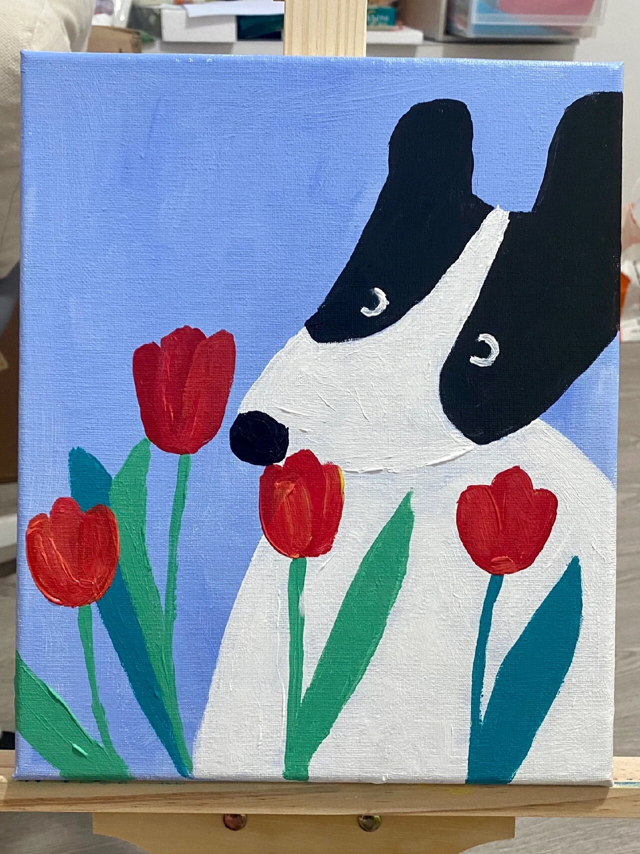 小狗修狗装饰画治愈系丙烯画