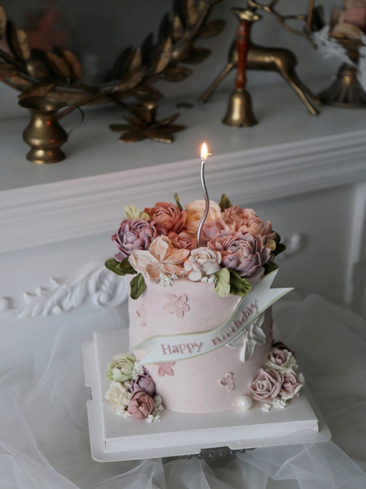 长沙蛋糕|裸粉色系韩式裱花奶油蛋糕