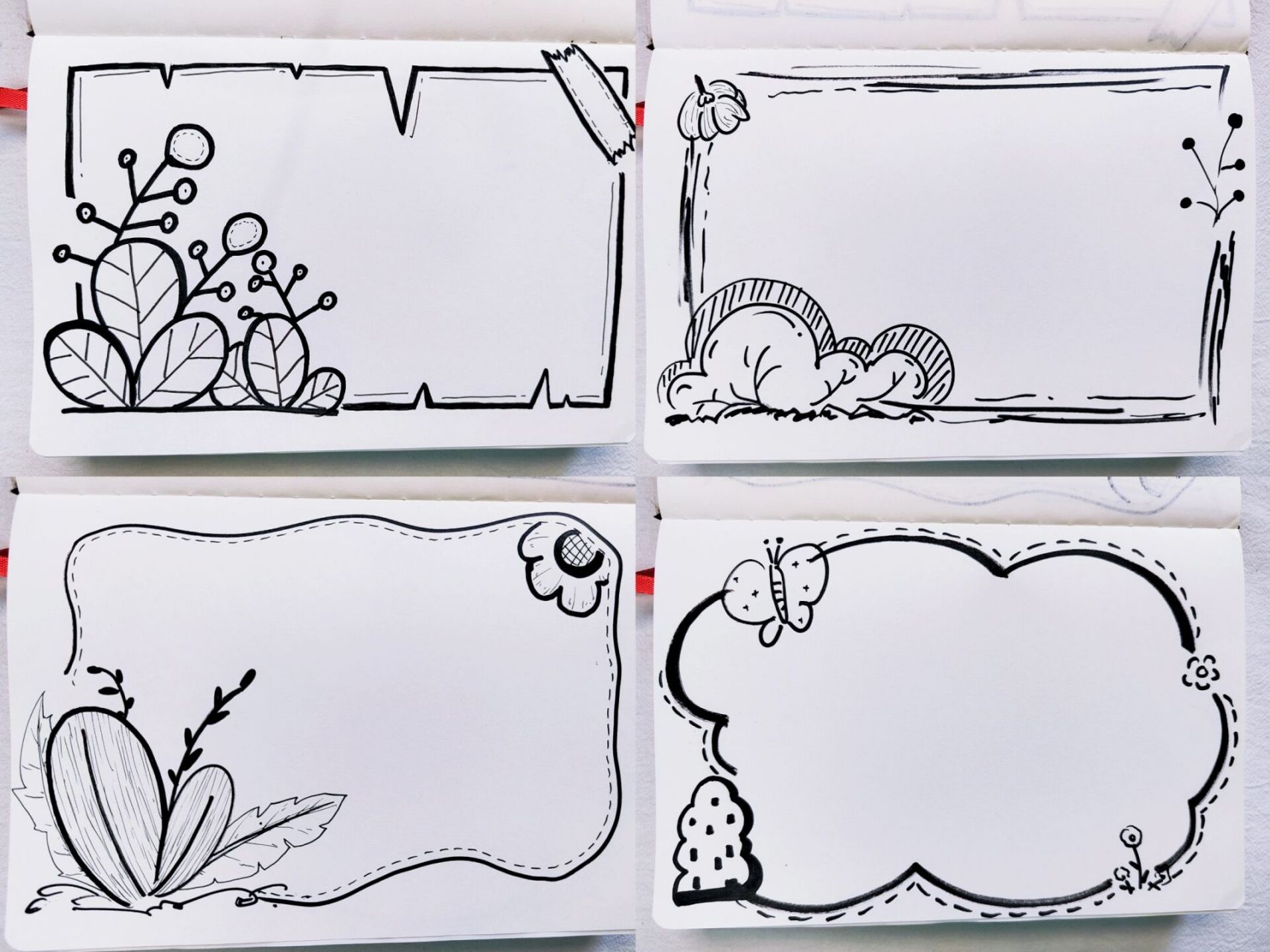 一些无聊的黑白手帐边框|植物篇