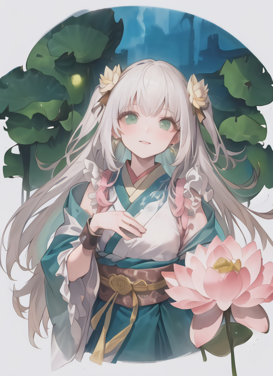 百妖花谱|小荷花妖|单人风格肖像|1 荷风送香气,竹露滴清响.