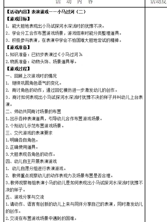 幼儿园##表演游戏教案# 中班表演游戏《小马过河》