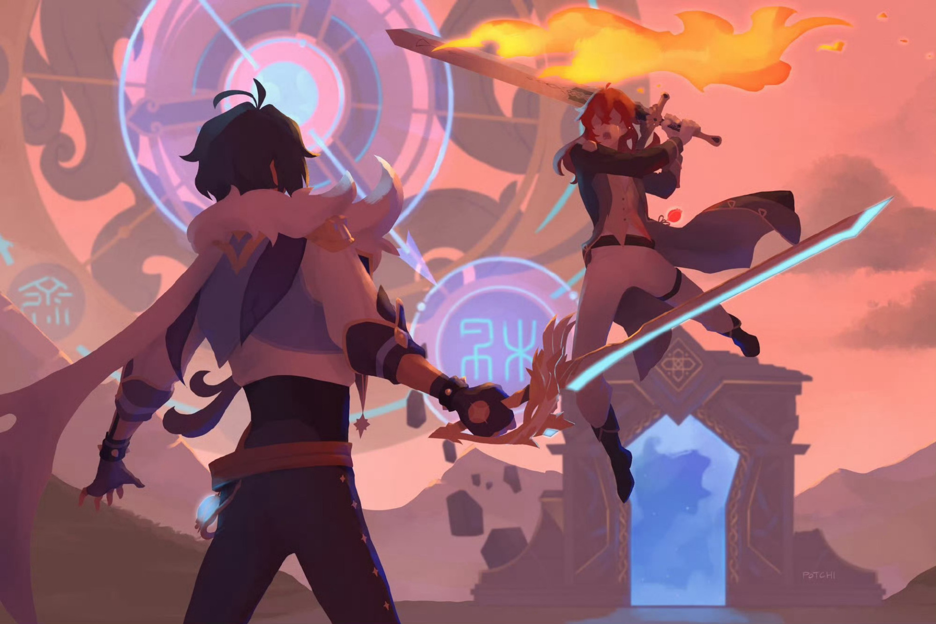 3版本#原神#  迪卢克决斗凯亚 作者:potatotries_ (图片已授权,未经