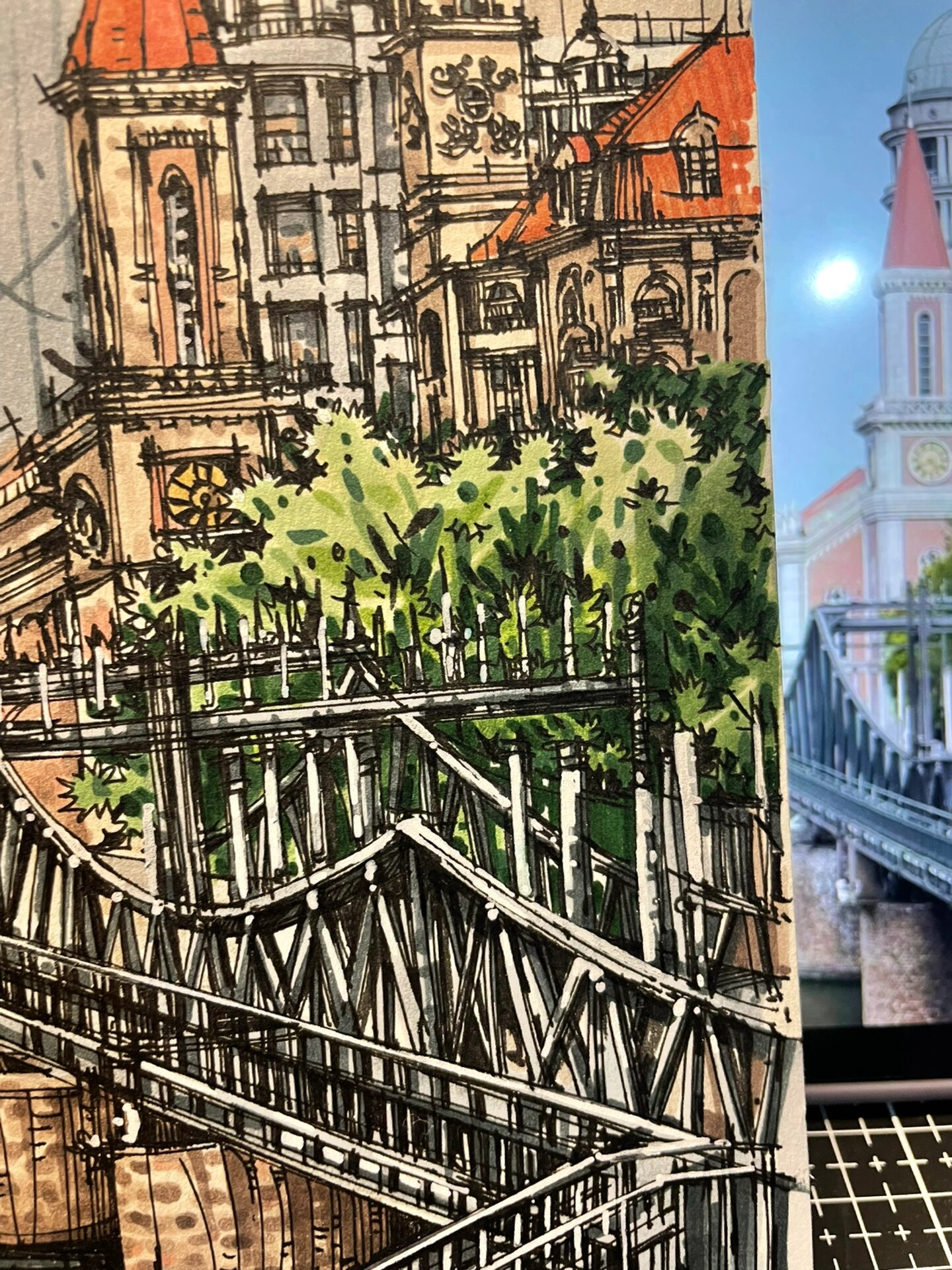 解放桥98 来一张马克笔上色 有没有天津的宝子应该能认出来画的哪里