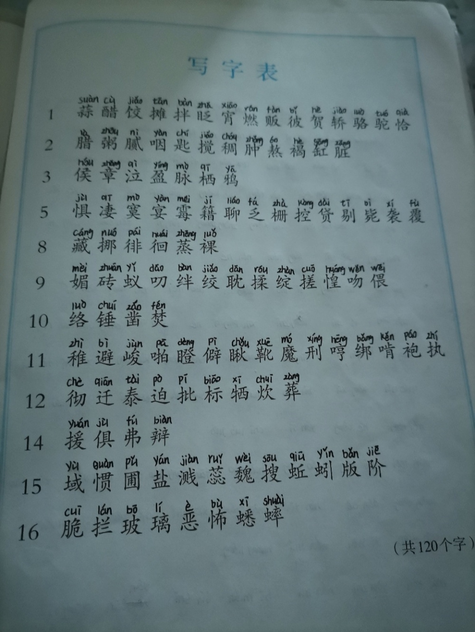 六年级下册语文写字表,词语表拼音