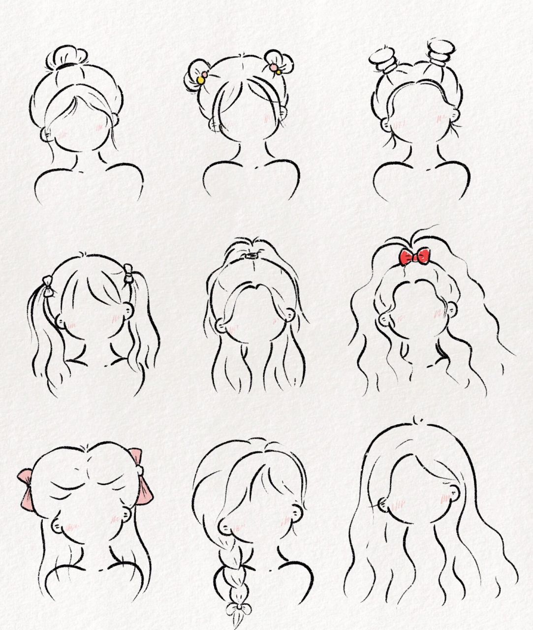 可爱简笔画教程:九种常见发型画法 快来一试