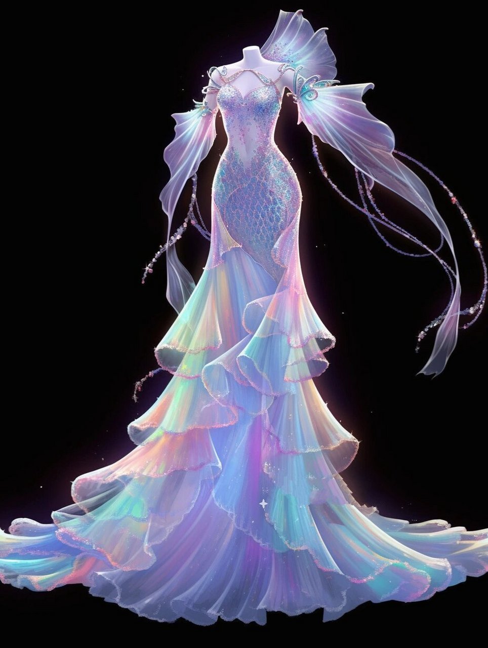 梦彩流光鱼尾裙91美人鱼裙子|梦幻女裙设计