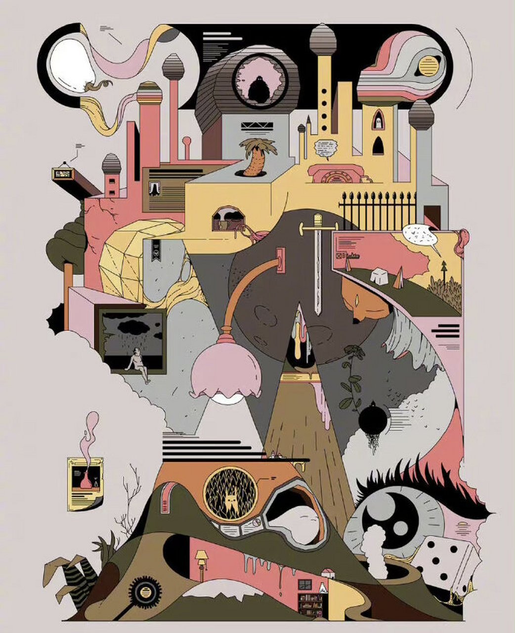 手绘素材积累|分割式构图方式 可借鉴插画的构图方式和配色应用在手绘