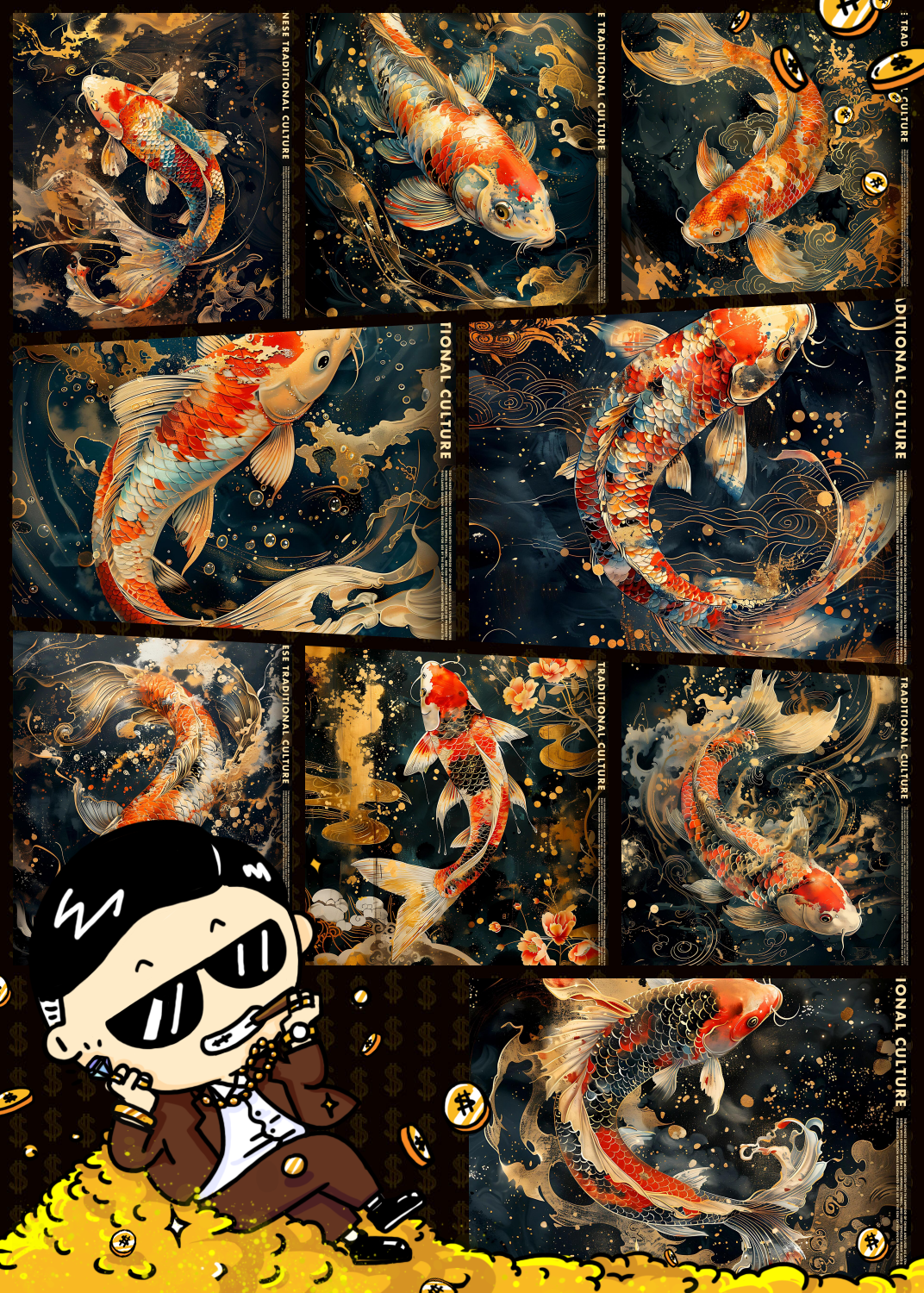 转运锦鲤,寓意吉祥如意,考试顺利,梦想成真.