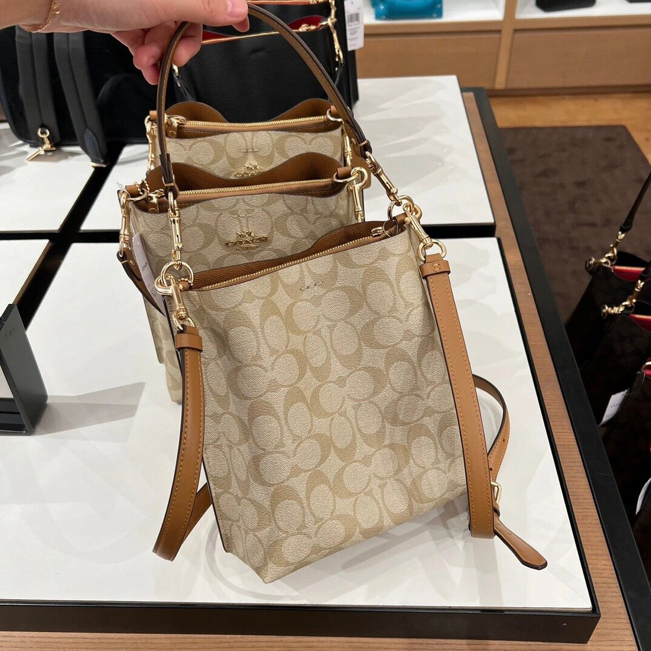 coach蔻驰女士新款水桶包斜挎包 mollie bucket小号 喜欢经典老花的