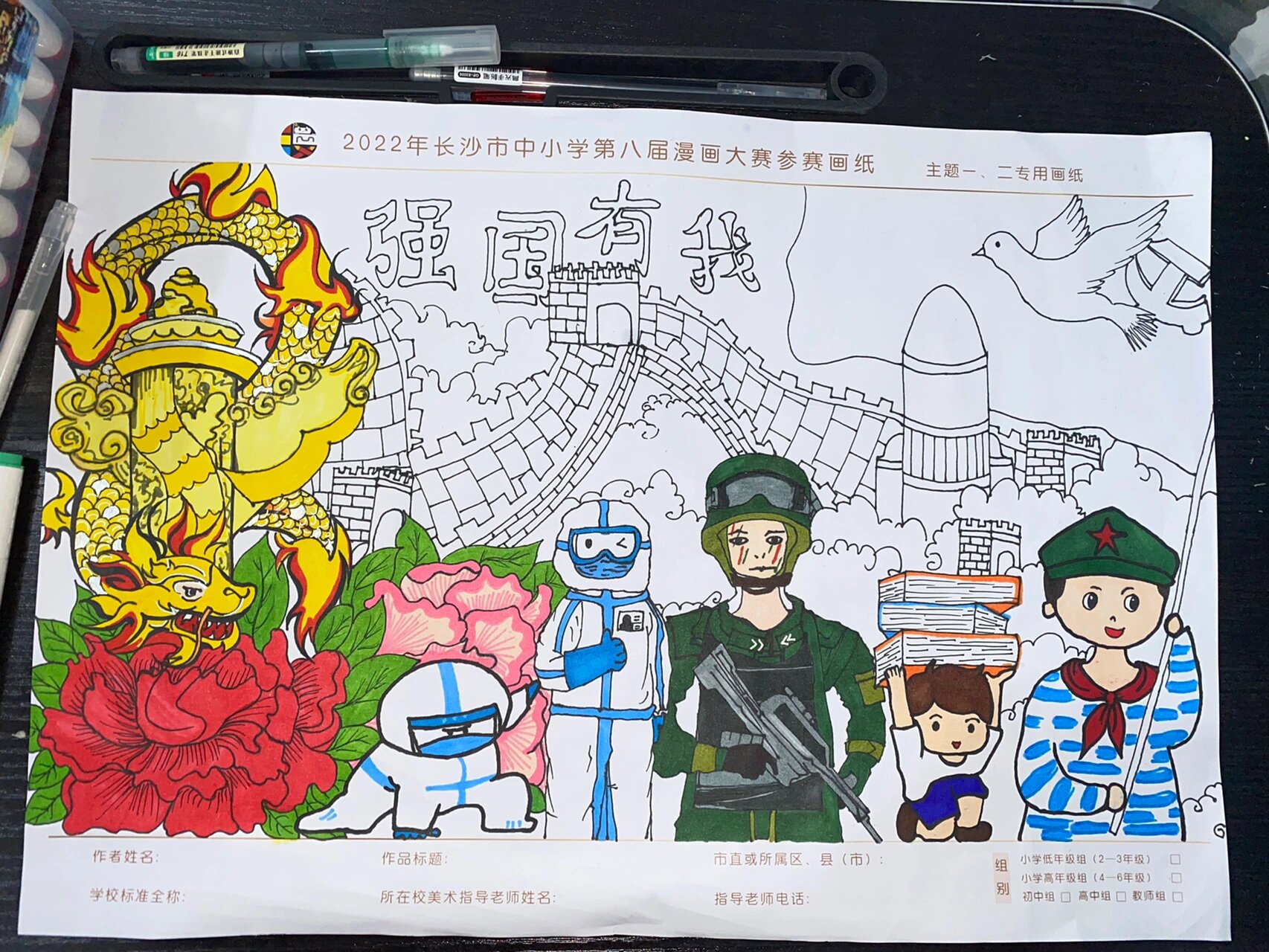 请党放心 强国有我主题画-幼儿简笔画