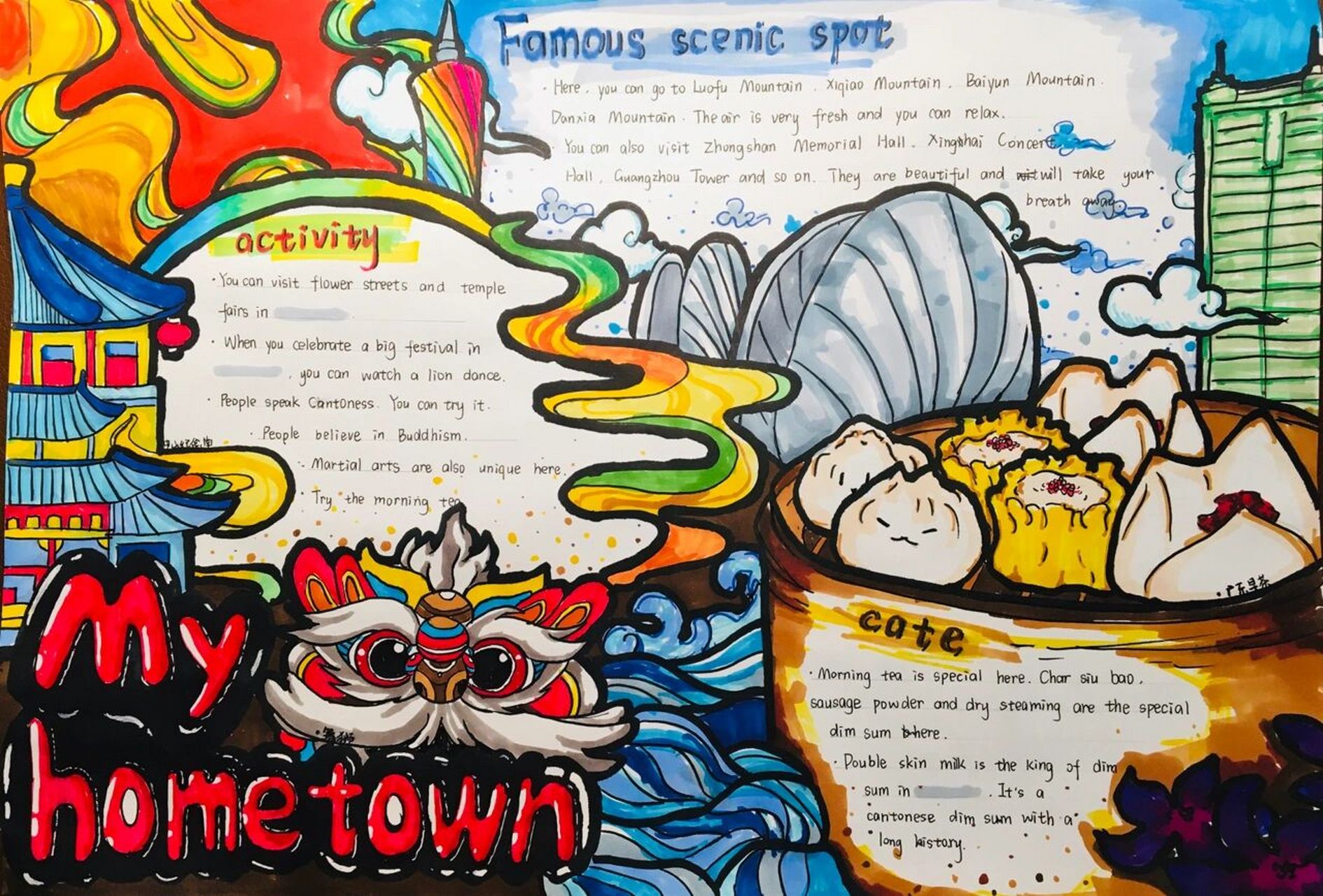 my hometown手抄报 这次是张英语报哈哈 换了一下风格边加粗了 有种贴