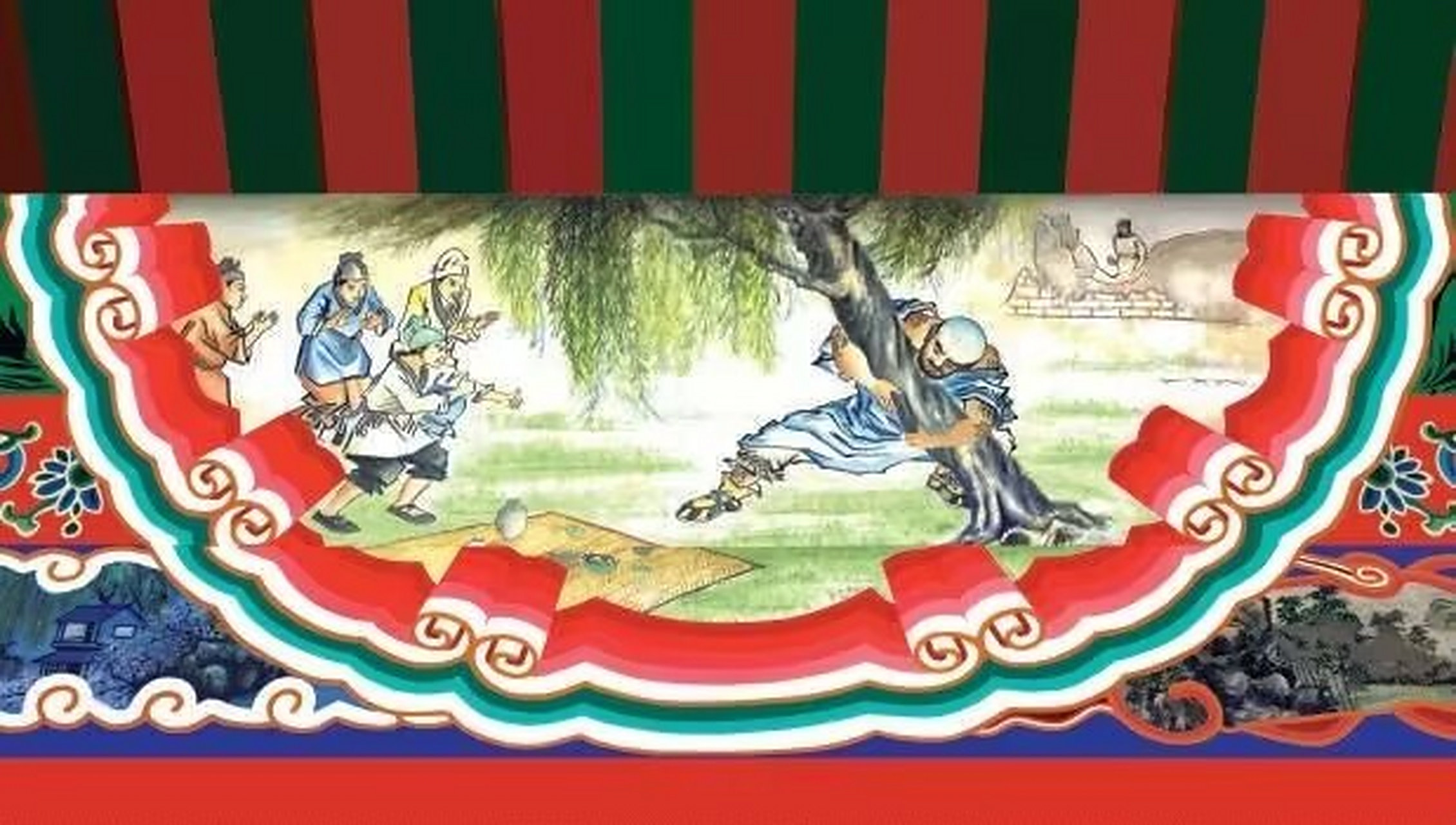 颐和园长廊铺满了苏式彩画,几乎所有梁枋的表面都有丰富多彩的绘画