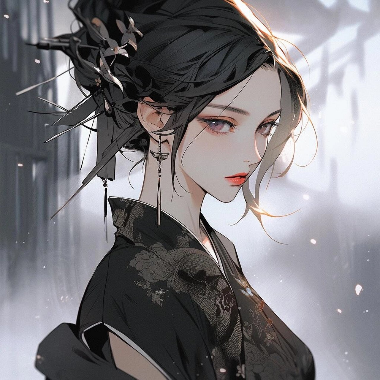 mj94情侣头像·黑色野玫瑰·旗袍御姐