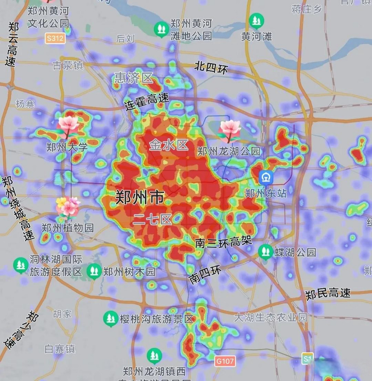 今晚上22:45分郑州热力图.感觉人还是挺多!