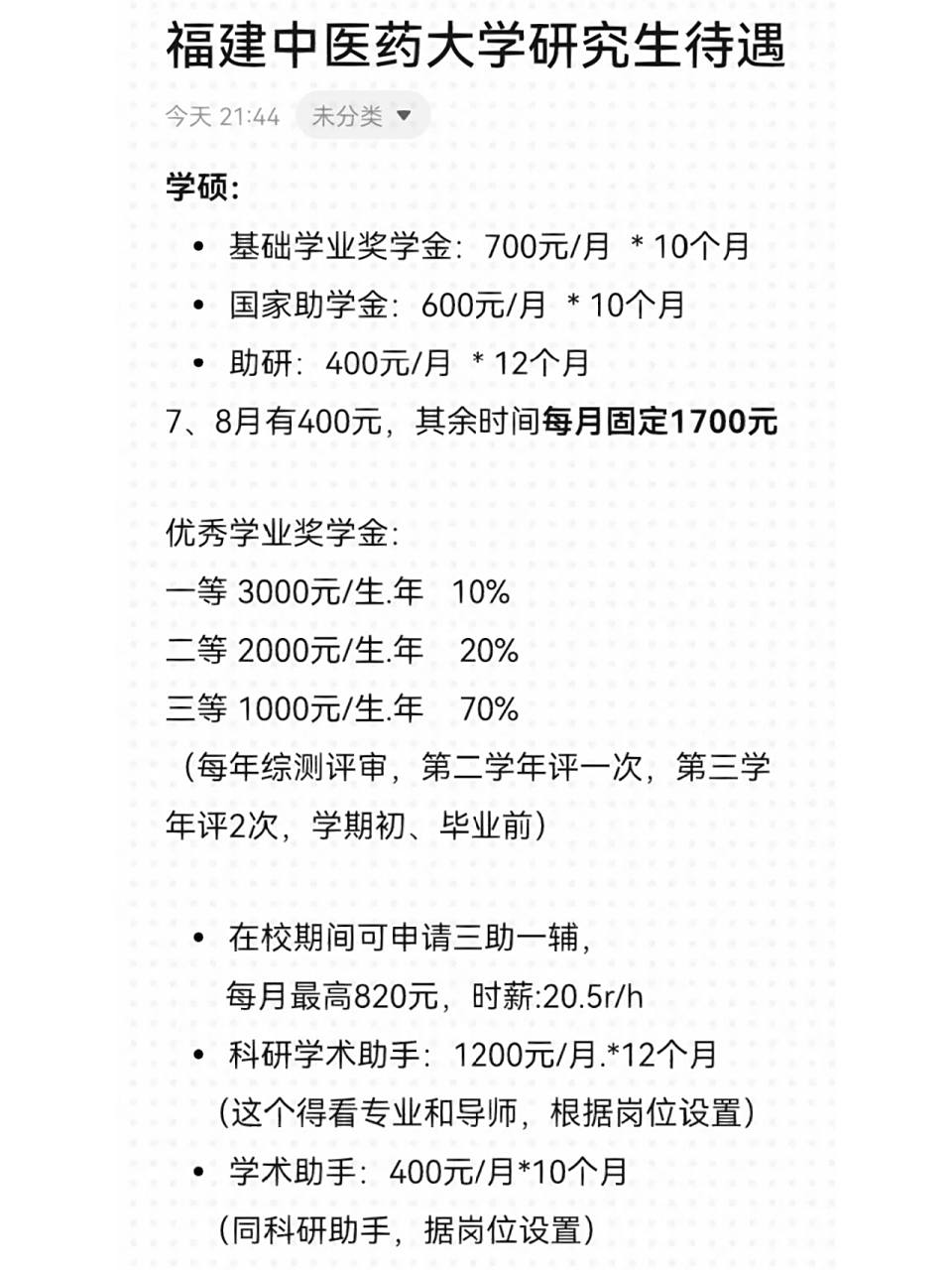 福建中医药大学研究生待遇 复试快接近尾声啦,近期好多同学问研究生