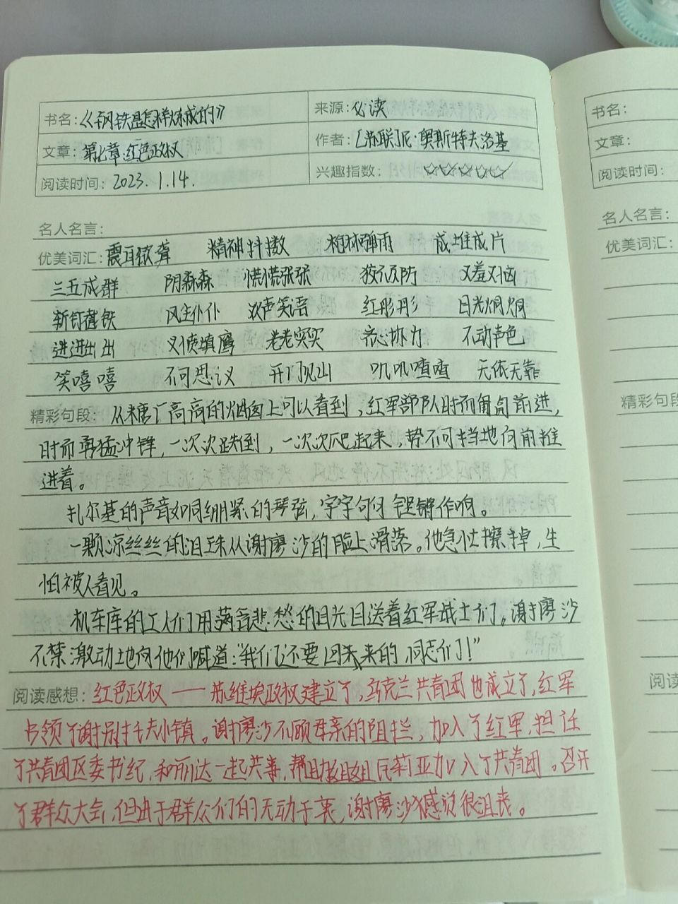 《钢铁是怎样炼成的》第七章 读书笔记