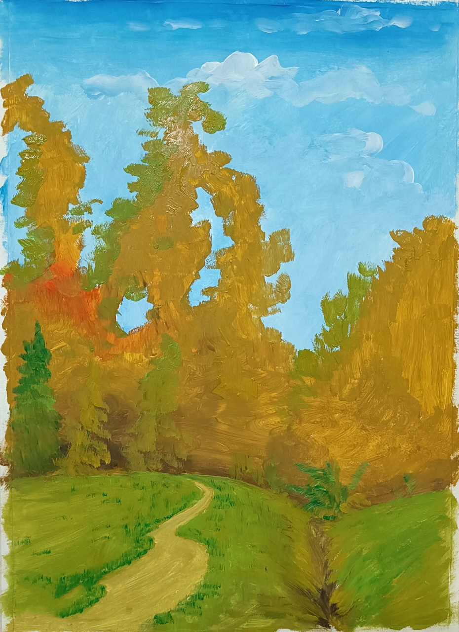 水粉风景画—金秋