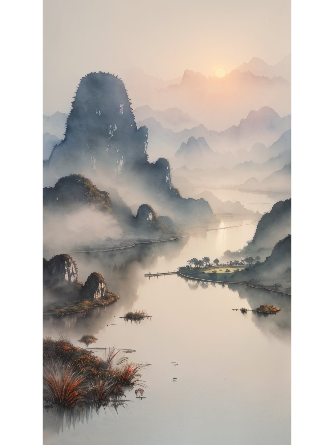 治愈系国风水墨壁纸—彩墨山水唯美意境