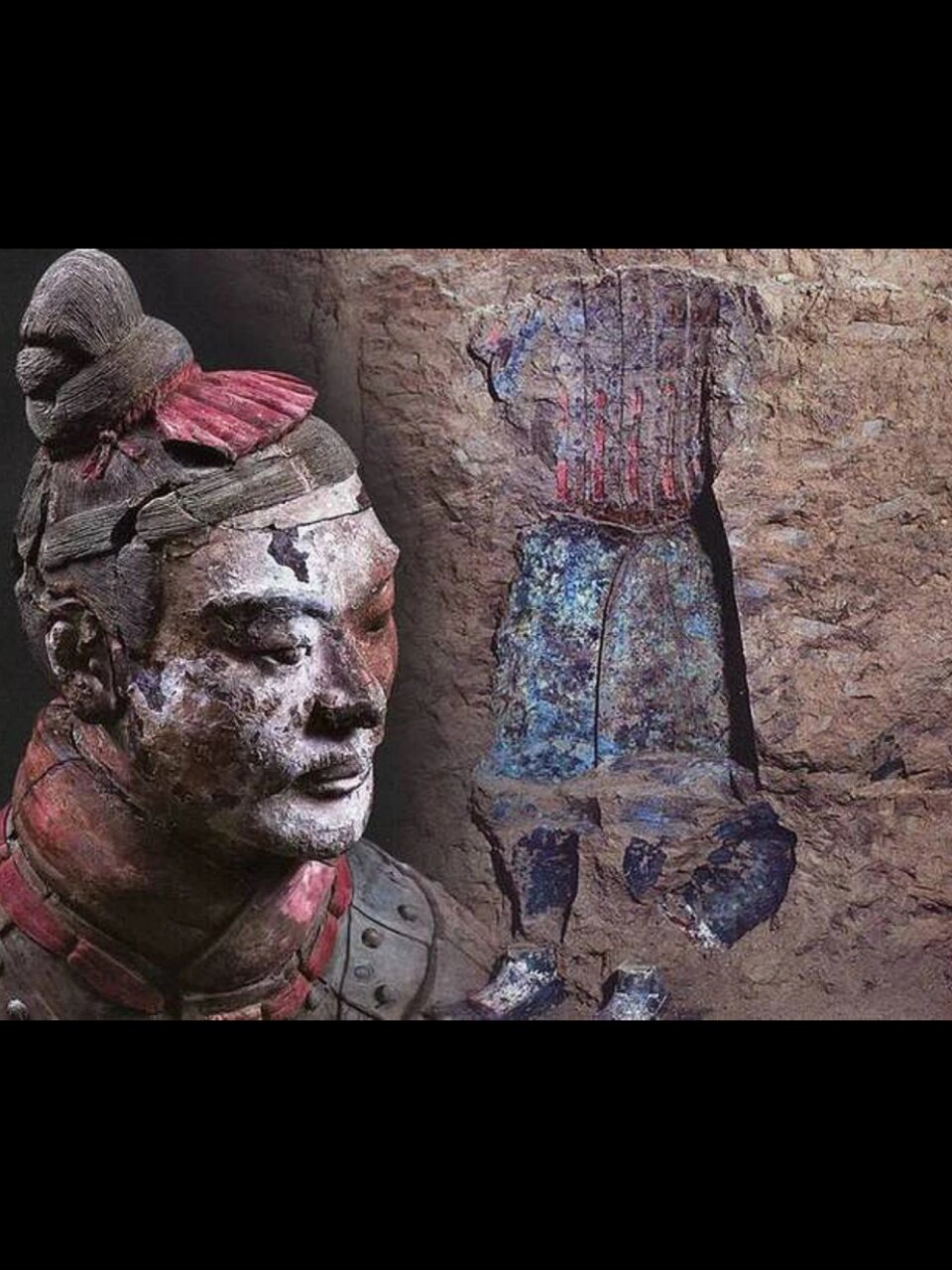 刚出土的兵马俑