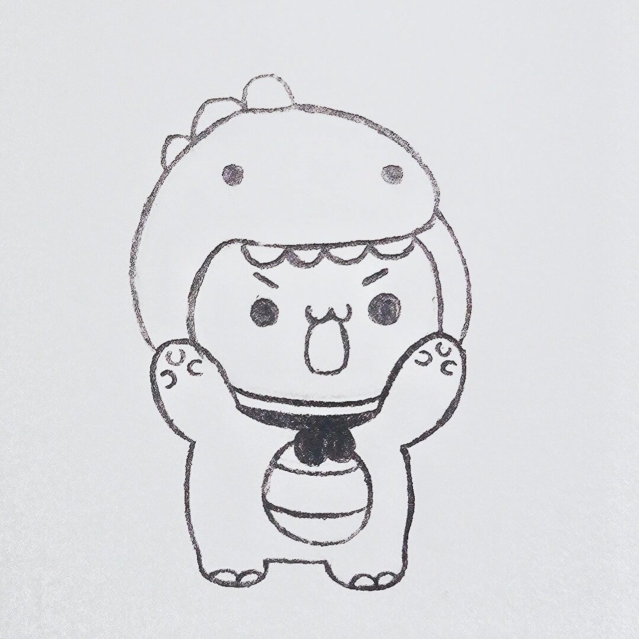 零基础简笔画教程|恐龙头套小孩 如果到了要分别的时候,我希望他比我