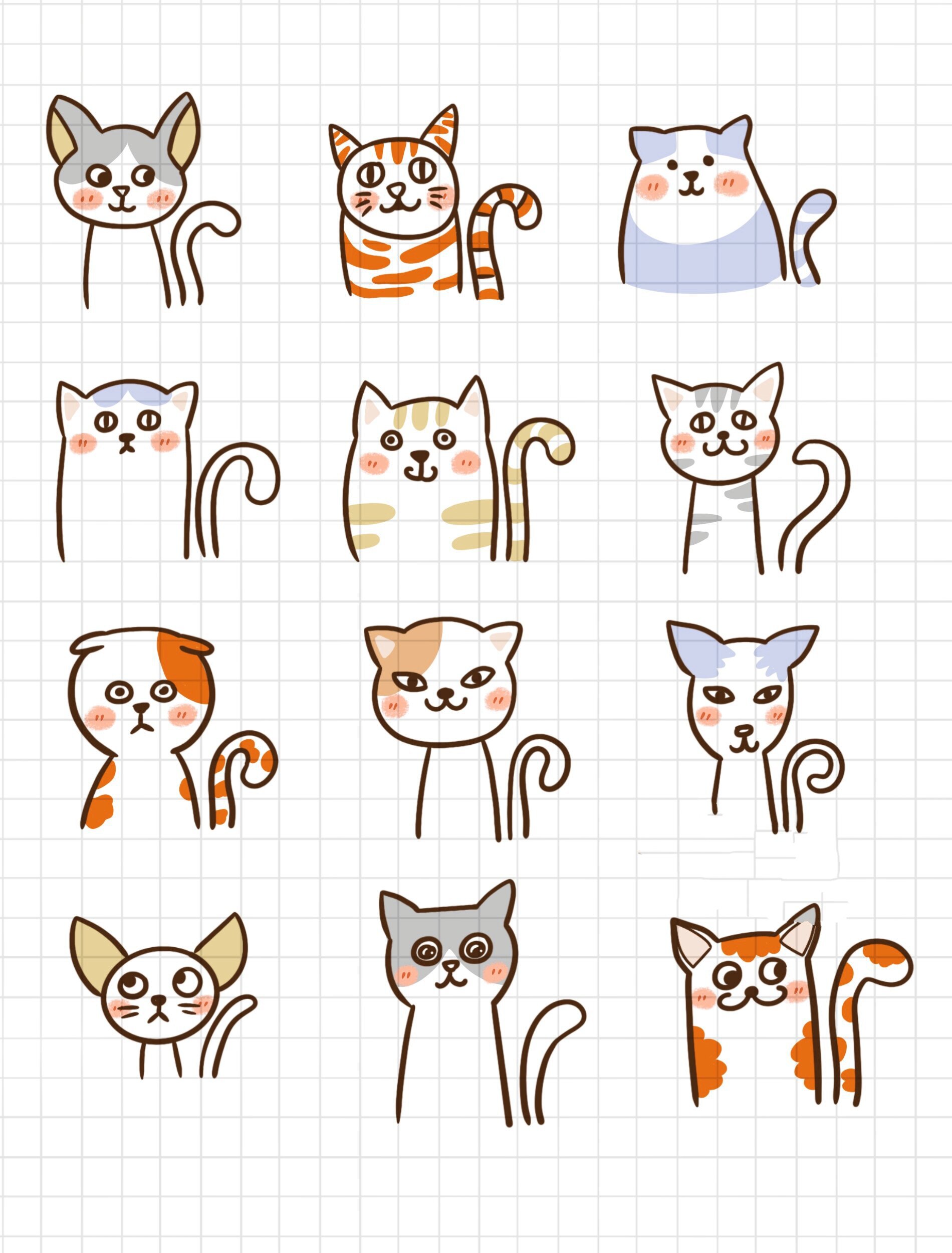 简笔画|猫咪手帐素材猫猫插画手绘小花猫