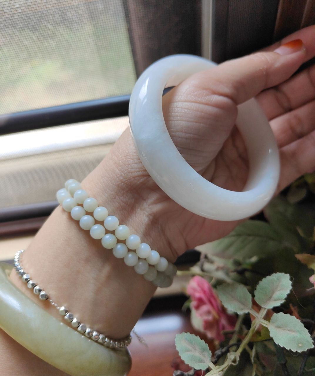 8圈口厚装小泥鳅背手镯69 和田玉青海白玉56.