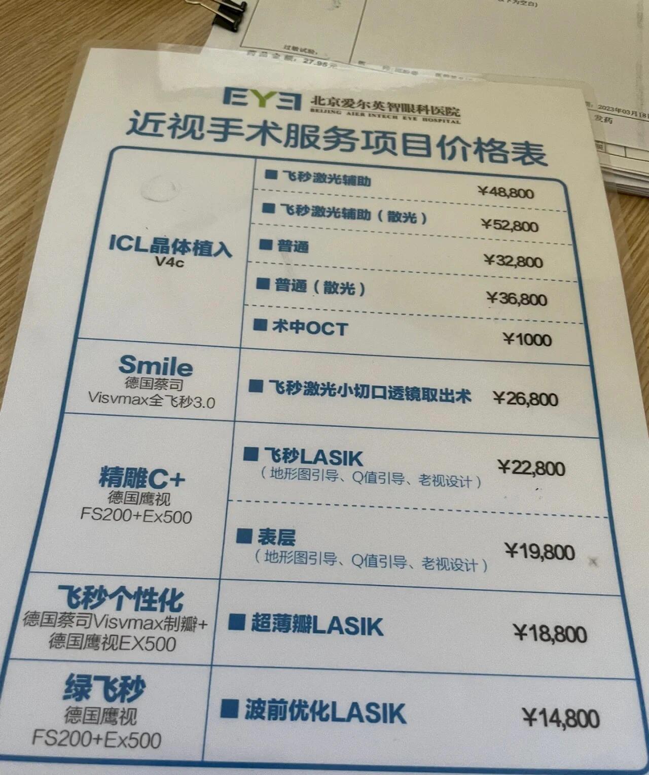 在爱尔眼科的手术 因为要去当兵 所以来做近视手术了 术前检查: 早上