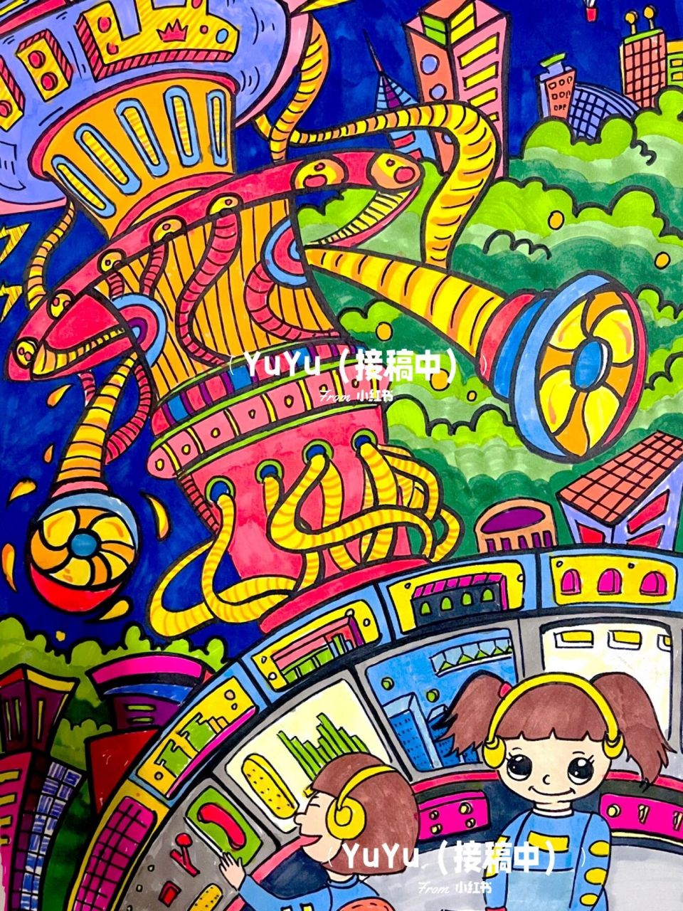 儿童画# #绘画比赛# #马克笔# #艺术节##科幻画# #科技节##噪音消除