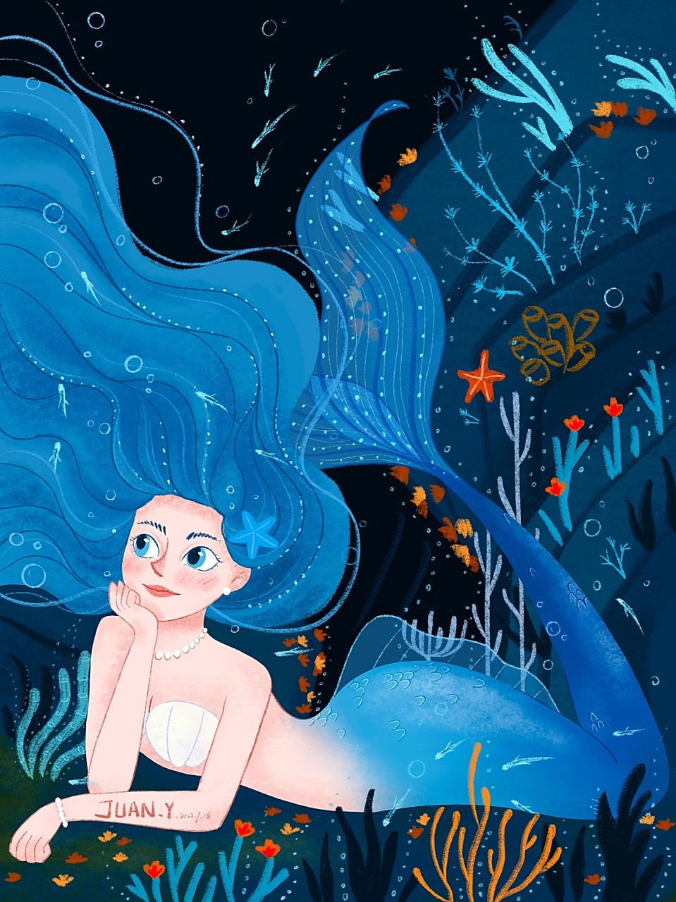 插画|海底美人鱼 终于画了心心念念的美人鱼 算是了了一个心愿78