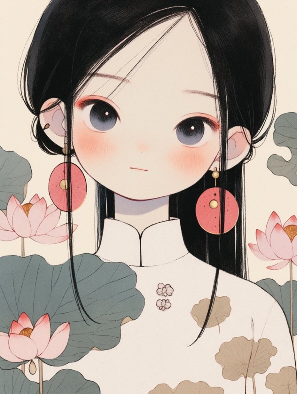 女生头像 | 荷花与少女 这幅插画让我想起了一首诗:荷叶罗裙一色裁