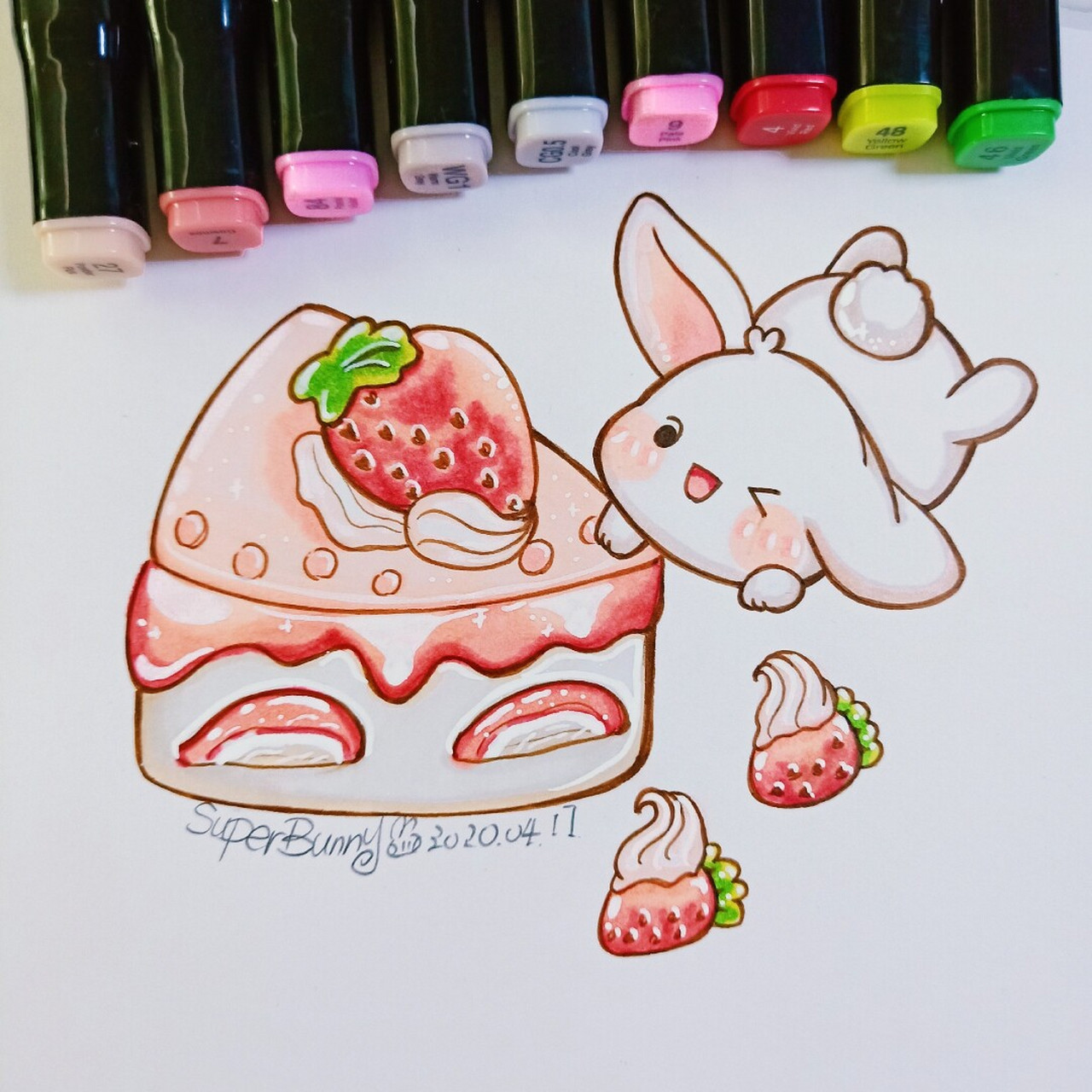可爱滴兔兔鸭68#马克笔90草莓蛋糕兔子 90909090 嘻嘻嘻嘻