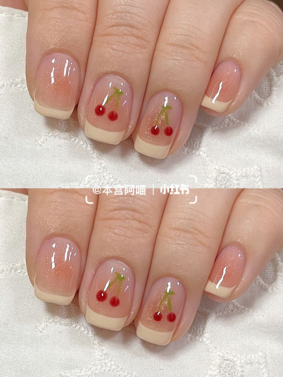 新手美甲教程 | 腮红法式樱桃90美甲 我一直都觉得夏天是最适合戴